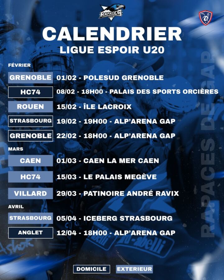 Calendrier U20 Rapaces de Gap 2026